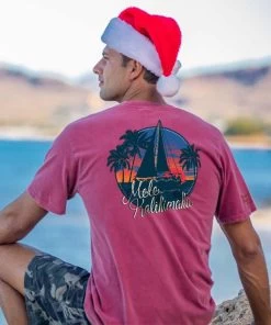Sailboat Christmas - Paradise Red Dyed Short Sleeve Crewneck T-Shirt