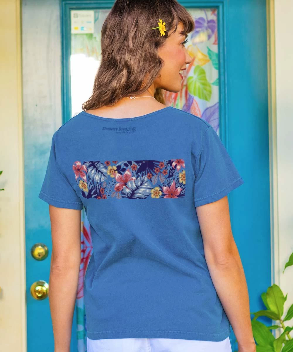 Tropical Purple Band - Blueberry Dyed Short Sleeve Scoop Neck T-Shirt 4 Tropical Purple Band - Blueberry Dyed Short Sleeve Scoop Neck T-Shirt - Image 2
