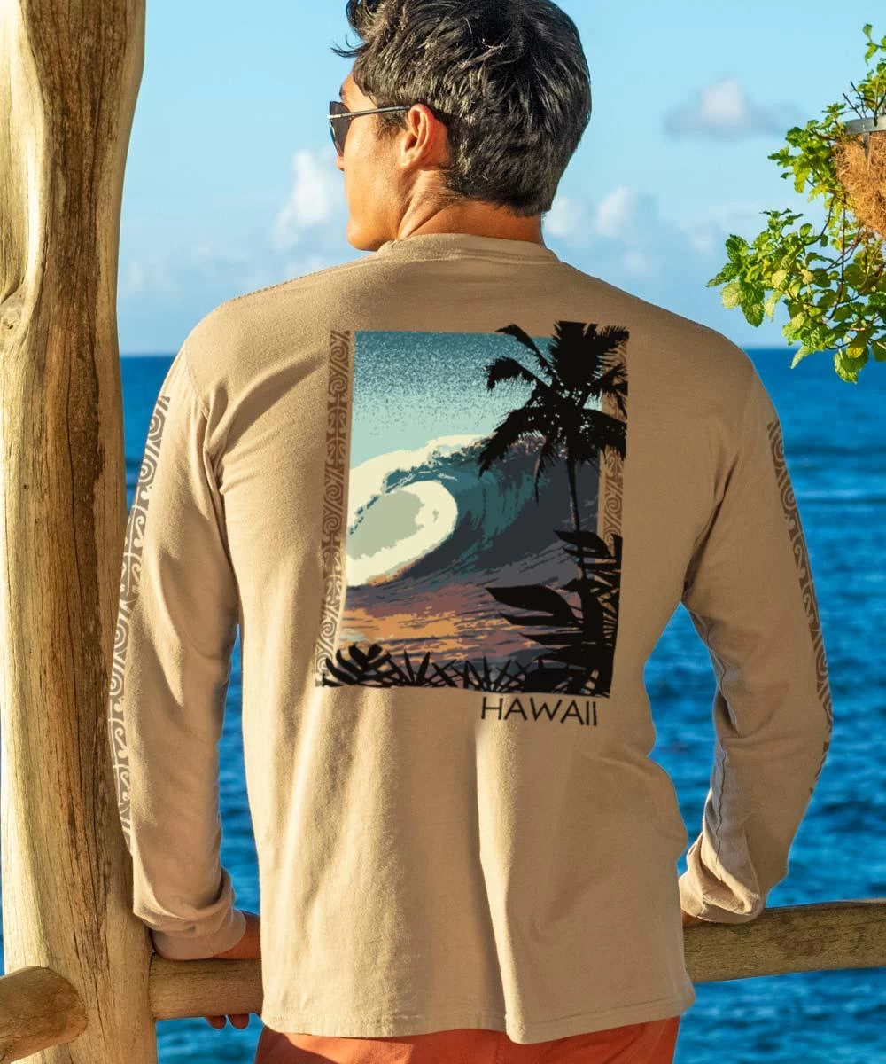 Tropical Big Wave - Kona Coffee Dyed Long Sleeve Crewneck T-Shirt 3 Tropical Big Wave - Kona Coffee Dyed Long Sleeve Crewneck T-Shirt