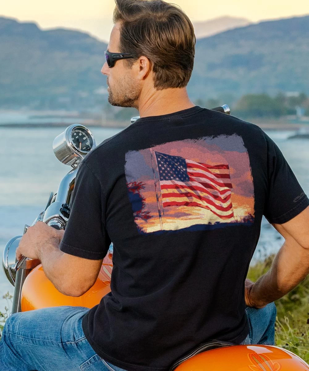 Flag Sunset - Black Short Sleeve Crewneck T-Shirt 3 Flag Sunset - Black Short Sleeve Crewneck T-Shirt