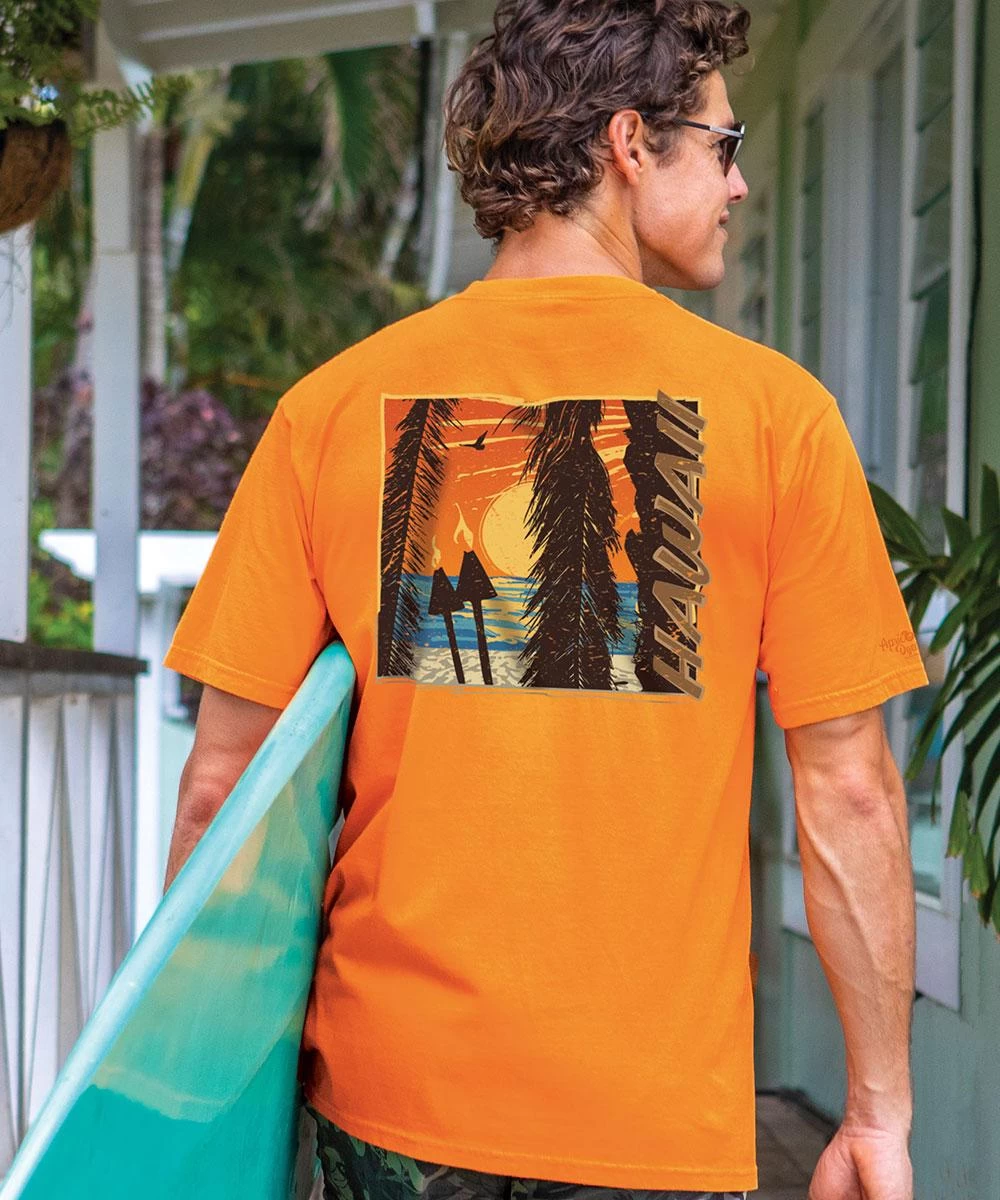 Beach Tiki Sunset - Apricot Dyed Short Sleeve Crewneck T-Shirt 3 Beach Tiki Sunset - Apricot Dyed Short Sleeve Crewneck T-Shirt