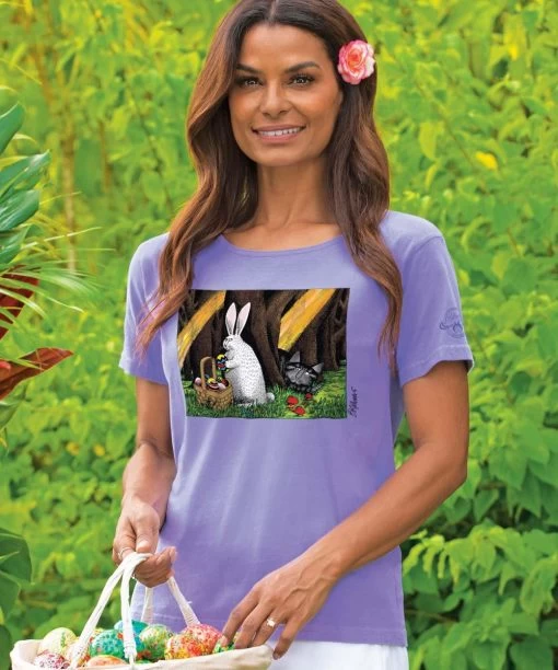 B. Kliban Cat With Easter Bunny - Lavender Dyed Short Sleeve Scoop Neck T-Shirt -Freedom Style Shop 7a82af5d b5b7 455b 95f8 bd54e3452cff