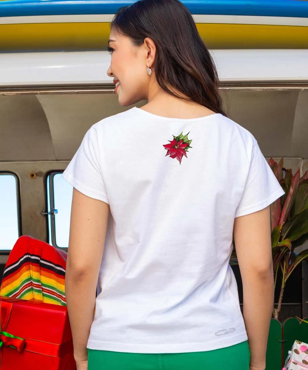 Watercolor Poinsettias - White Short Sleeve Scoop Neck T-Shirt 4 Watercolor Poinsettias - White Short Sleeve Scoop Neck T-Shirt - Image 2