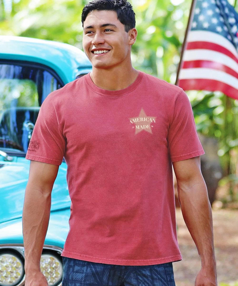 American Made 1776 - Paradise Red Dyed Short Sleeve Crewneck T-Shirt 4 American Made 1776 - Paradise Red Dyed Short Sleeve Crewneck T-Shirt - Image 2