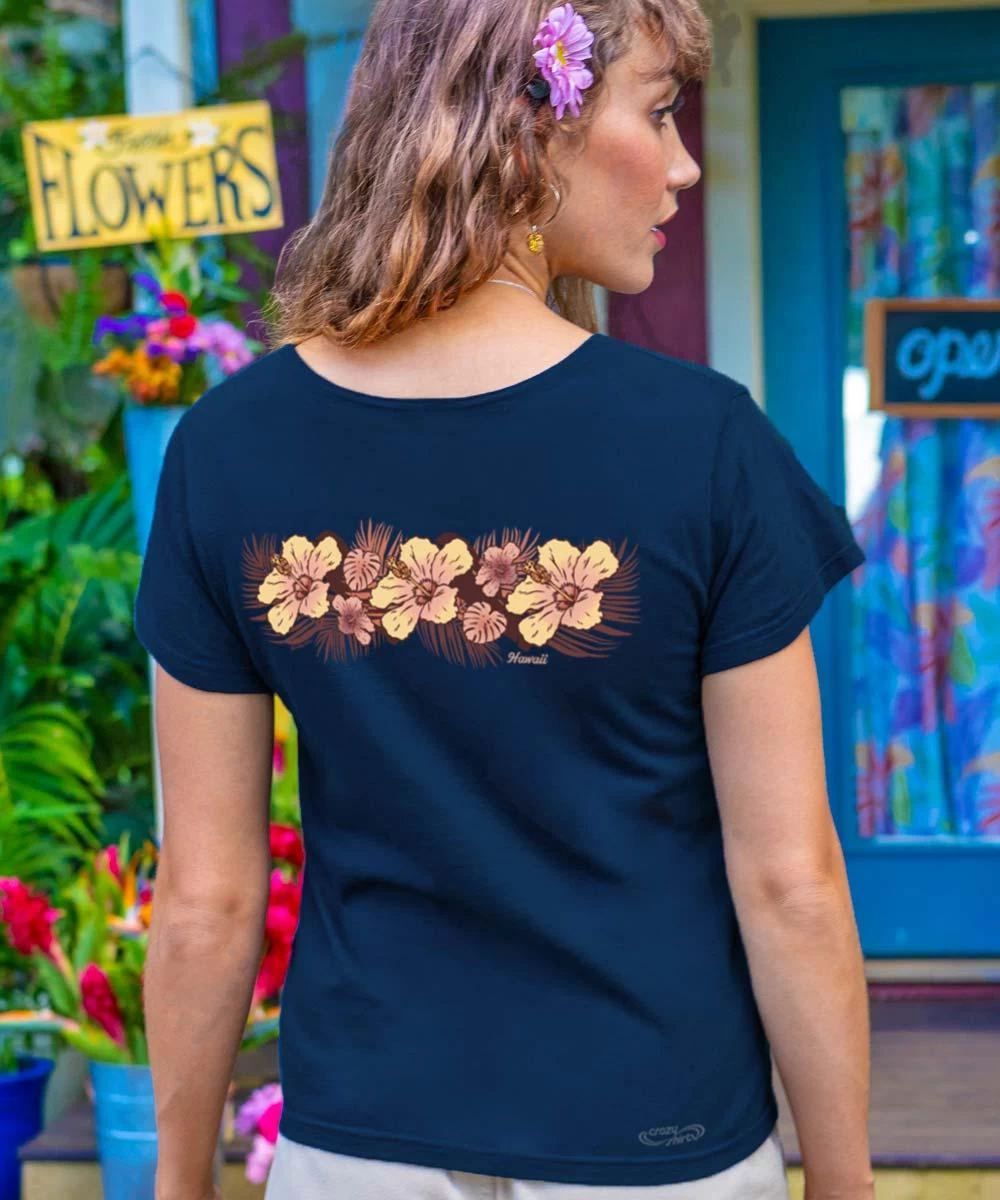 Hibiscus Band - Navy Short Sleeve Scoop Neck T-Shirt 4 Hibiscus Band - Navy Short Sleeve Scoop Neck T-Shirt - Image 2