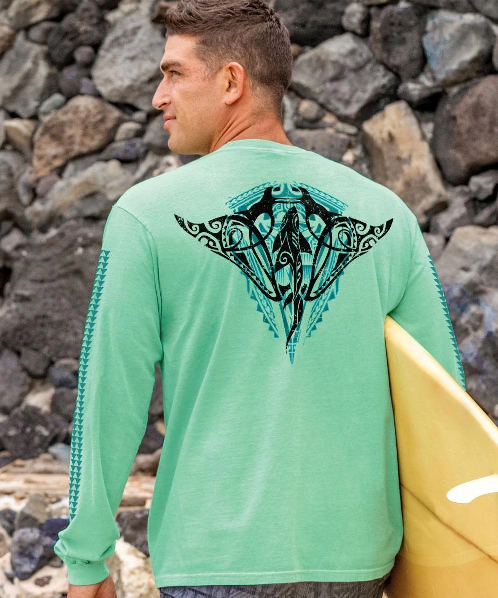 Tribal Nalu Aumakuas - Key Lime Dyed Long Sleeve Crewneck T-Shirt 3 Tribal Nalu Aumakuas - Key Lime Dyed Long Sleeve Crewneck T-Shirt