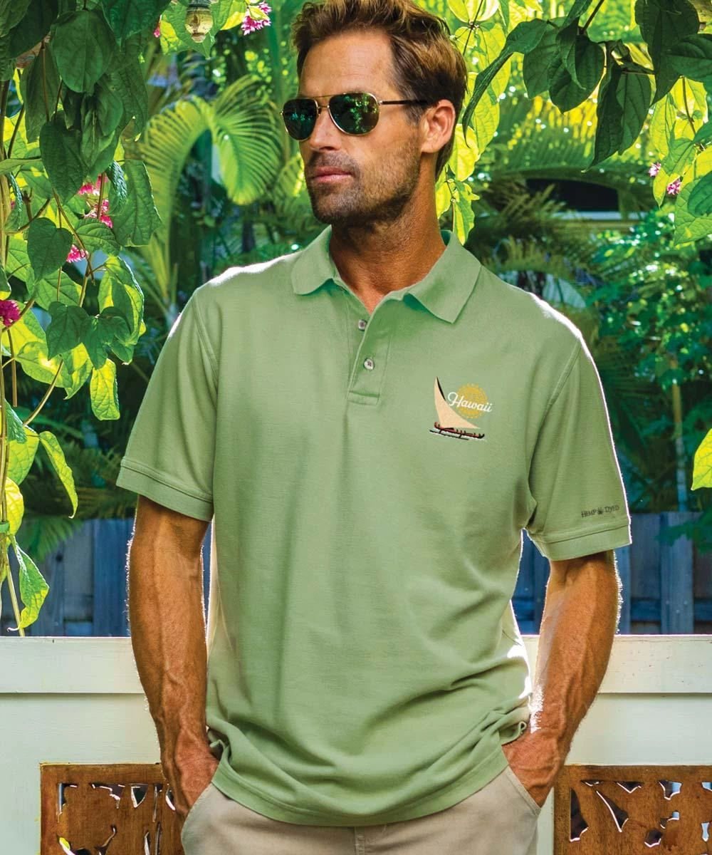 Voyager Sail - Hemp Dyed Short Sleeve Pique’ Polo Shirt 3 Voyager Sail - Hemp Dyed Short Sleeve Pique’ Polo Shirt