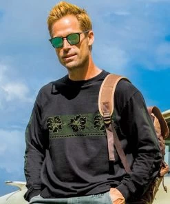 Linear Tribal Pua - Black Long Sleeve Crewneck T-Shirt