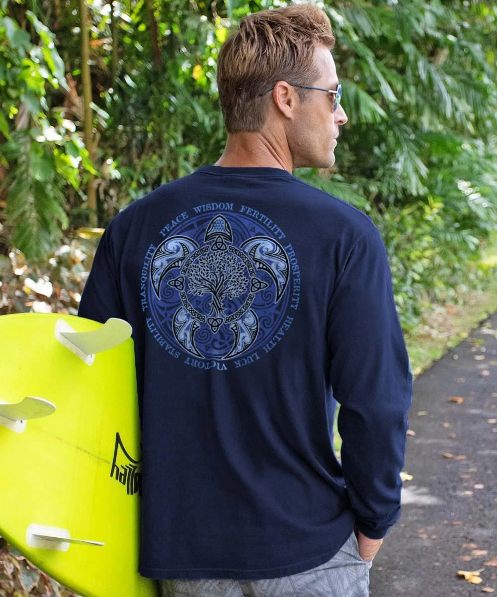 Lucky Olive Honu - Navy Long Sleeve Crewneck T-Shirt 3 Lucky Olive Honu - Navy Long Sleeve Crewneck T-Shirt