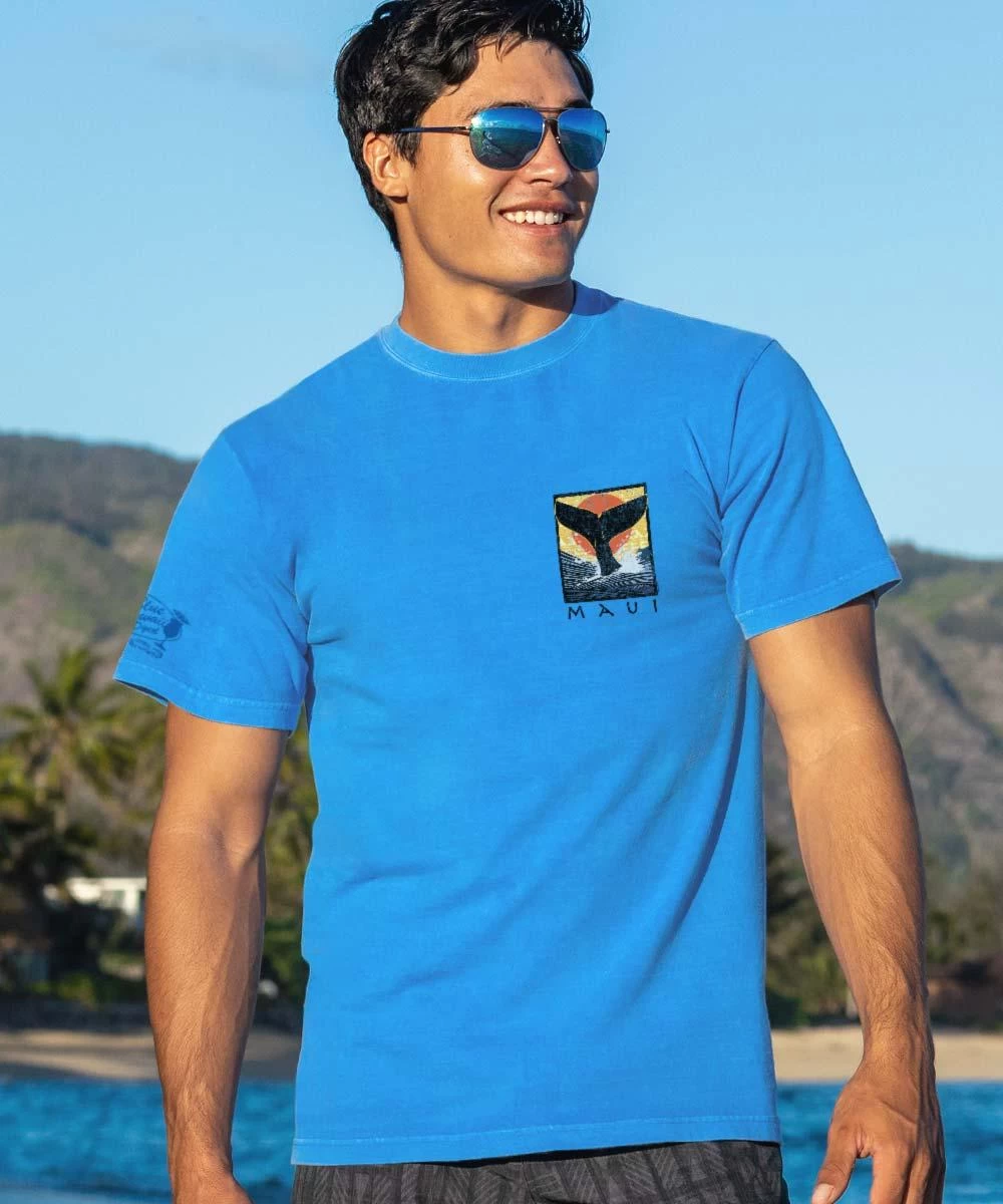 Whale Fluke Block - Blue Hawaii Dyed Short Sleeve Crewneck T-Shirt 4 Whale Fluke Block - Blue Hawaii Dyed Short Sleeve Crewneck T-Shirt - Image 2