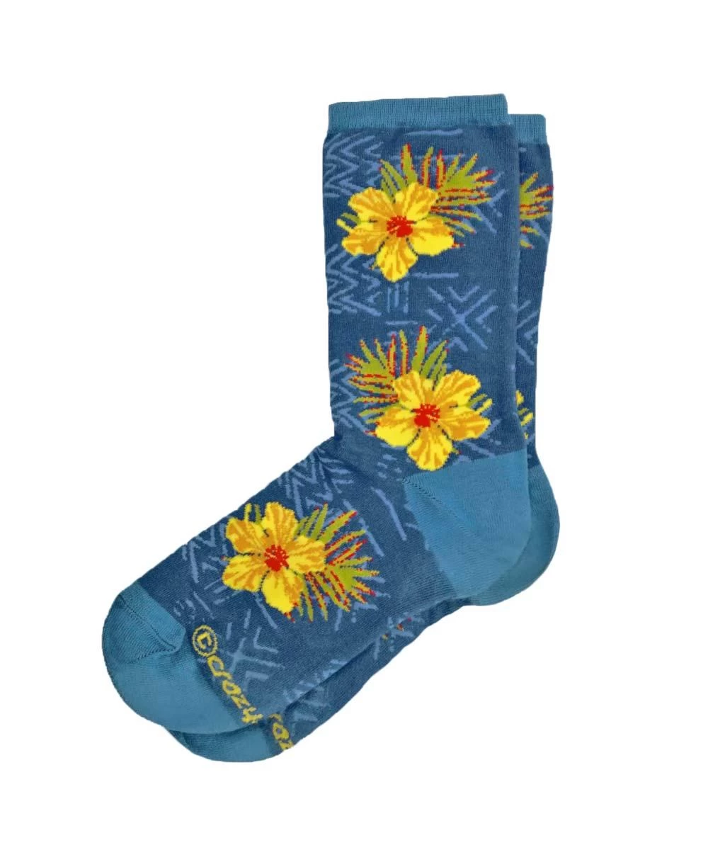 Hibiscus Trio - Graphic Cotton Crew Socks 2 Hibiscus Trio - Graphic Cotton Crew Socks