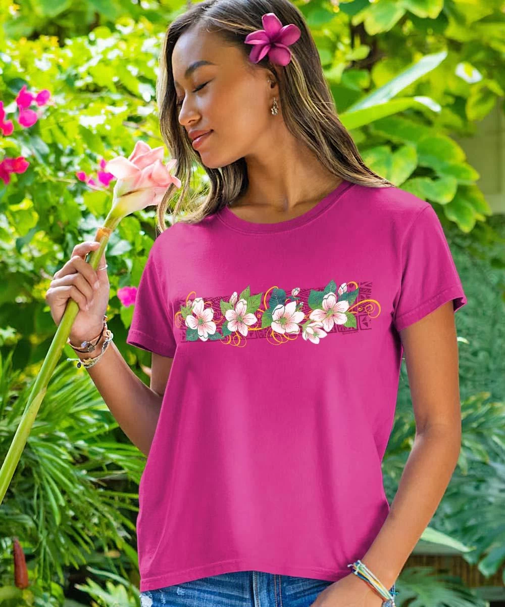 Floral Swirl Band - Berry Short Sleeve Crewneck T-Shirt 3 Floral Swirl Band - Berry Short Sleeve Crewneck T-Shirt