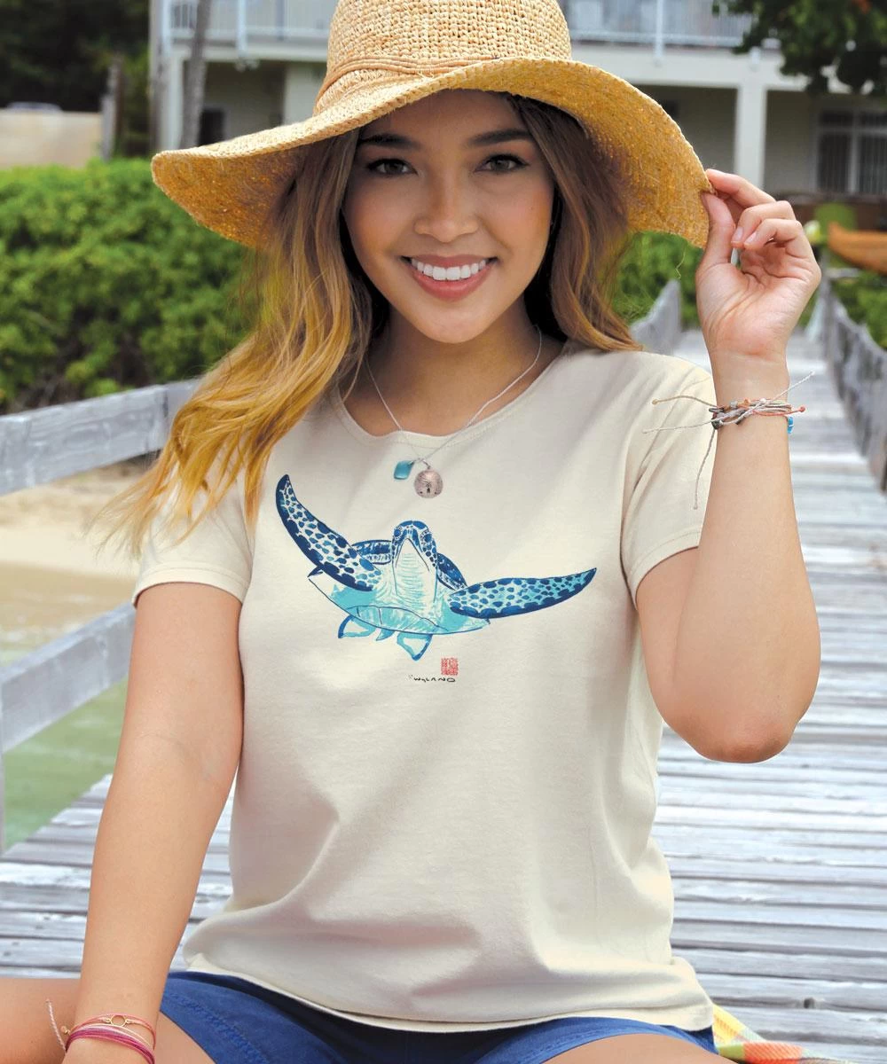 Wyland® Sea Turtle Brushed - Coconut Dyed Short Sleeve Scoop Neck T-Shirt 3 Wyland® Sea Turtle Brushed - Coconut Dyed Short Sleeve Scoop Neck T-Shirt