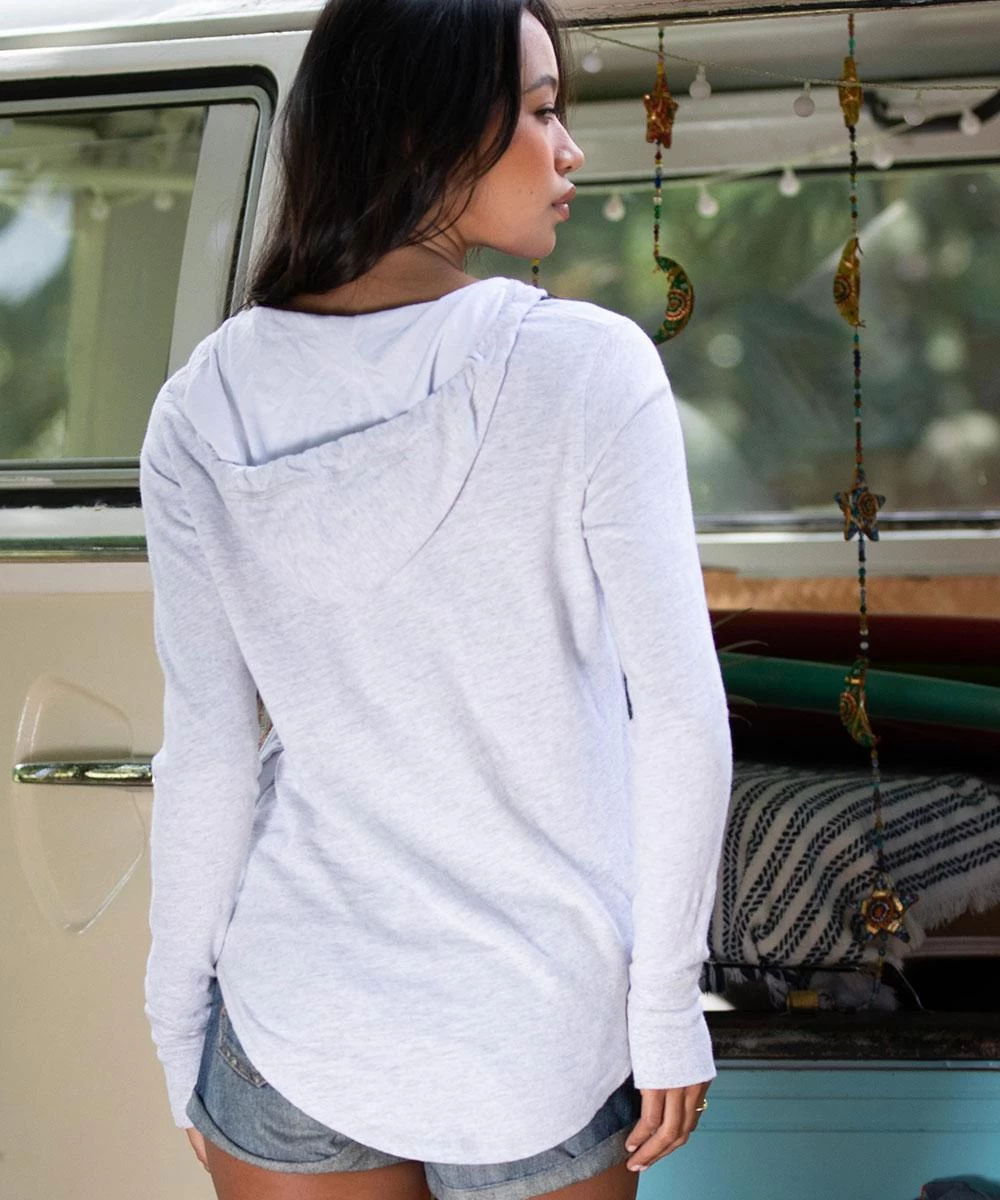 Purple Beach Scenic - White Grey Heather Long Sleeve Harmony Hooded T 3 Purple Beach Scenic - White Grey Heather Long Sleeve Harmony Hooded T - Image 2