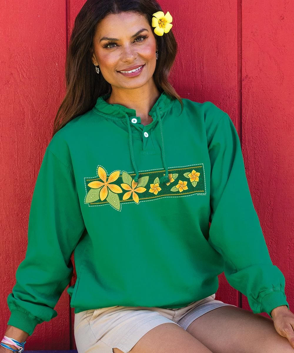 Plumeria Quilt Band - Wintergreen Dyed Long Sleeve Lightweight Pullover 3 Plumeria Quilt Band - Wintergreen Dyed Long Sleeve Lightweight Pullover