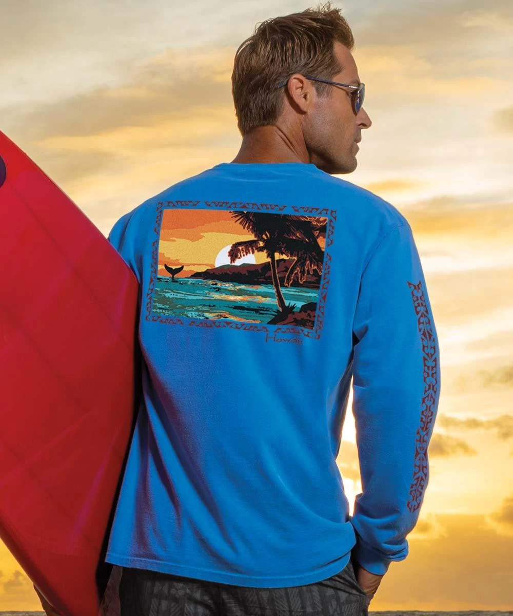 Sunset Surprise - Blue Hawaii Dyed Long Sleeve Crewneck T-Shirt 3 Sunset Surprise - Blue Hawaii Dyed Long Sleeve Crewneck T-Shirt