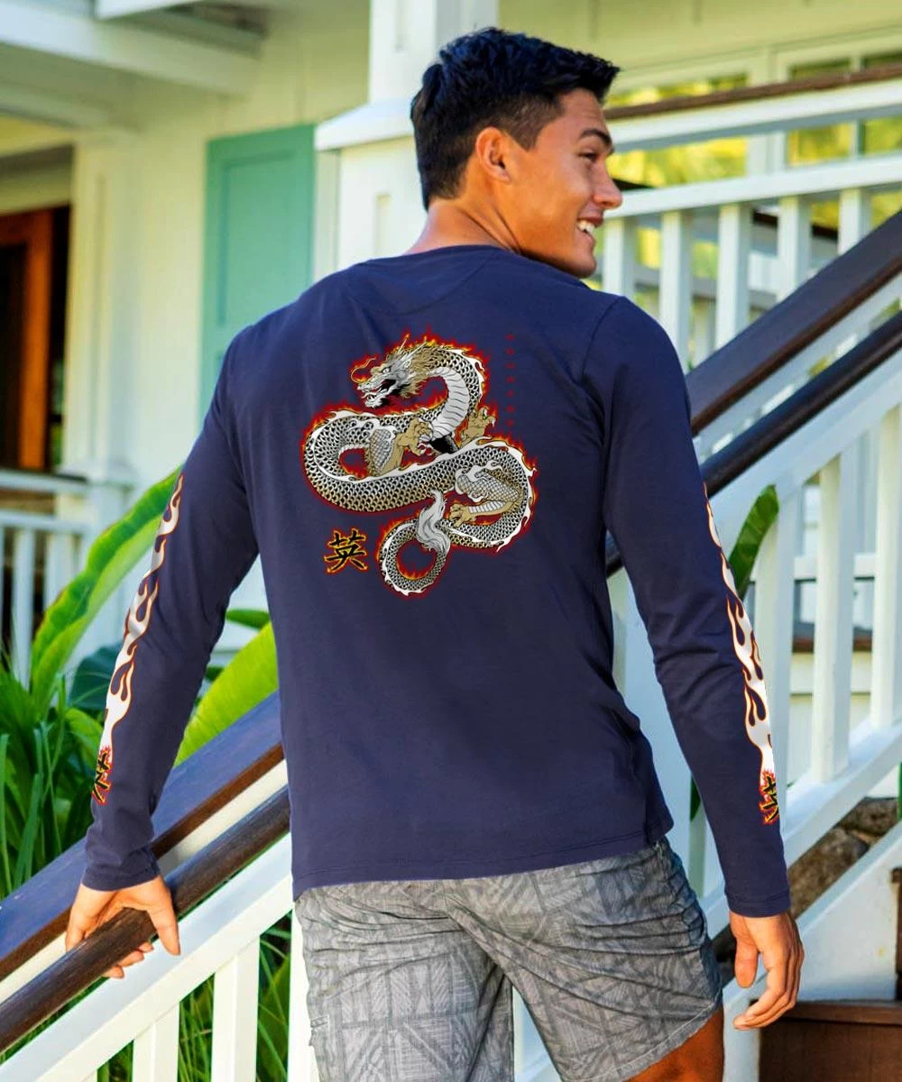 Fire Dragon - Indigo Long Sleeve Pima T-Shirt 4 Fire Dragon - Indigo Long Sleeve Pima T-Shirt - Image 2