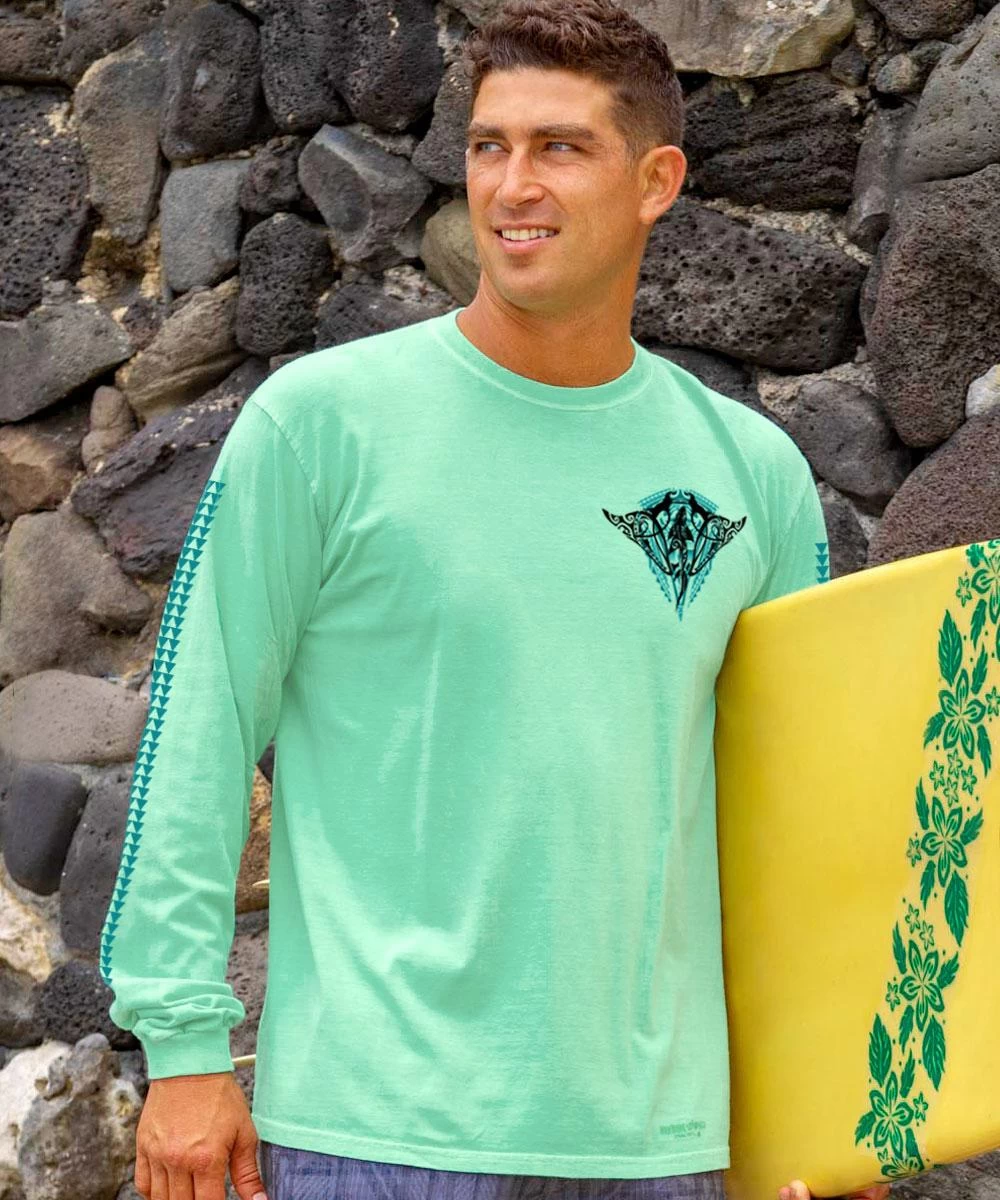 Tribal Nalu Aumakuas - Key Lime Dyed Long Sleeve Crewneck T-Shirt 4 Tribal Nalu Aumakuas - Key Lime Dyed Long Sleeve Crewneck T-Shirt - Image 2