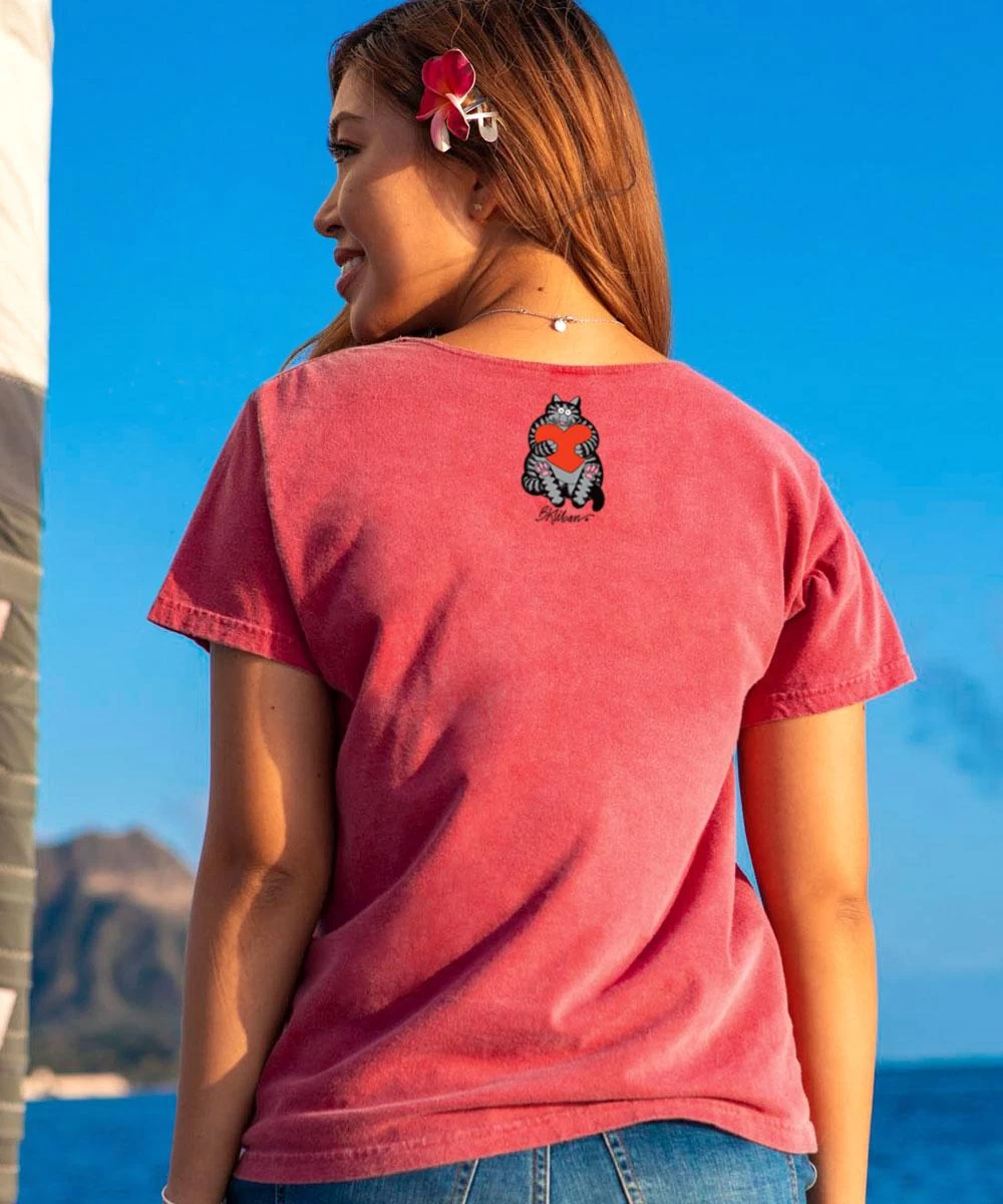 B. Kliban Kiss A Cat - Paradise Red Dyed Short Sleeve Scoop Neck T-Shirt 4 B. Kliban Kiss A Cat - Paradise Red Dyed Short Sleeve Scoop Neck T-Shirt - Image 2
