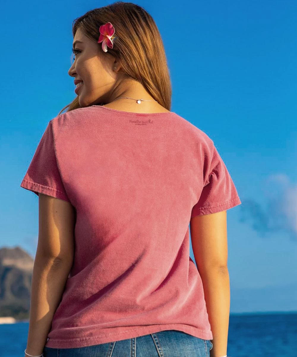 Polynesian Monstera - Paradise Red Dyed Short Sleeve Scoop Neck T-Shirt 4 Polynesian Monstera - Paradise Red Dyed Short Sleeve Scoop Neck T-Shirt - Image 2