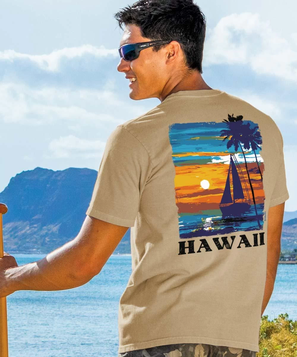 Tropical Sunset Sail - Kona Coffee Dyed Short Sleeve Crewneck T-Shirt 3 Tropical Sunset Sail - Kona Coffee Dyed Short Sleeve Crewneck T-Shirt