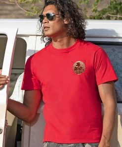 Seas The Day Palm Scenic - Candy Apple Red Dyed Short Sleeve Crewneck T-Shirt -Freedom Style Shop b5269649 9bba 4c10 9f49 7a2aadc3a43f