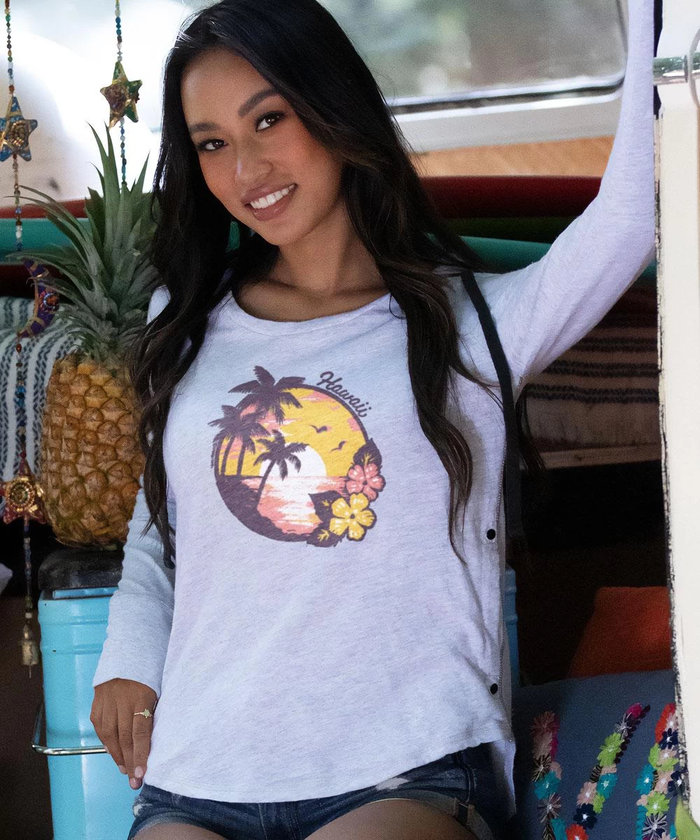 Purple Beach Scenic - White Grey Heather Long Sleeve Harmony Hooded T 2 Purple Beach Scenic - White Grey Heather Long Sleeve Harmony Hooded T