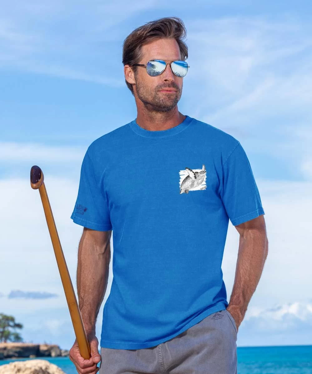 Wyland® Sea Turtle Reef Flight - Blue Hawaii Dyed Short Sleeve Crewneck T-Shirt 4 Wyland® Sea Turtle Reef Flight - Blue Hawaii Dyed Short Sleeve Crewneck T-Shirt - Image 2