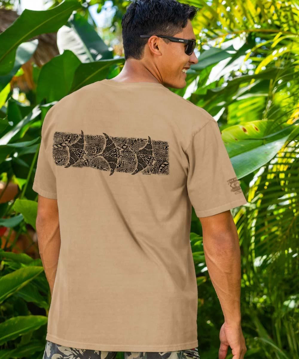 Tribal Manta Linear - Kona Coffee Dyed Short Sleeve Crewneck T-Shirt 3 Tribal Manta Linear - Kona Coffee Dyed Short Sleeve Crewneck T-Shirt - Image 2