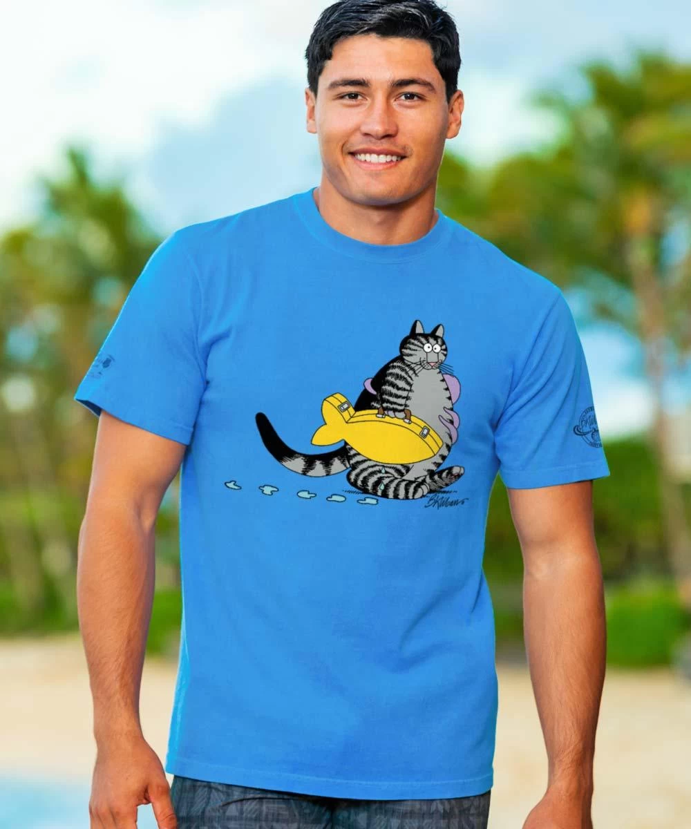 B. Kliban Beach Getaway Cat - Blue Hawaii Dyed Short Sleeve Crewneck T-Shirt 3 B. Kliban Beach Getaway Cat - Blue Hawaii Dyed Short Sleeve Crewneck T-Shirt