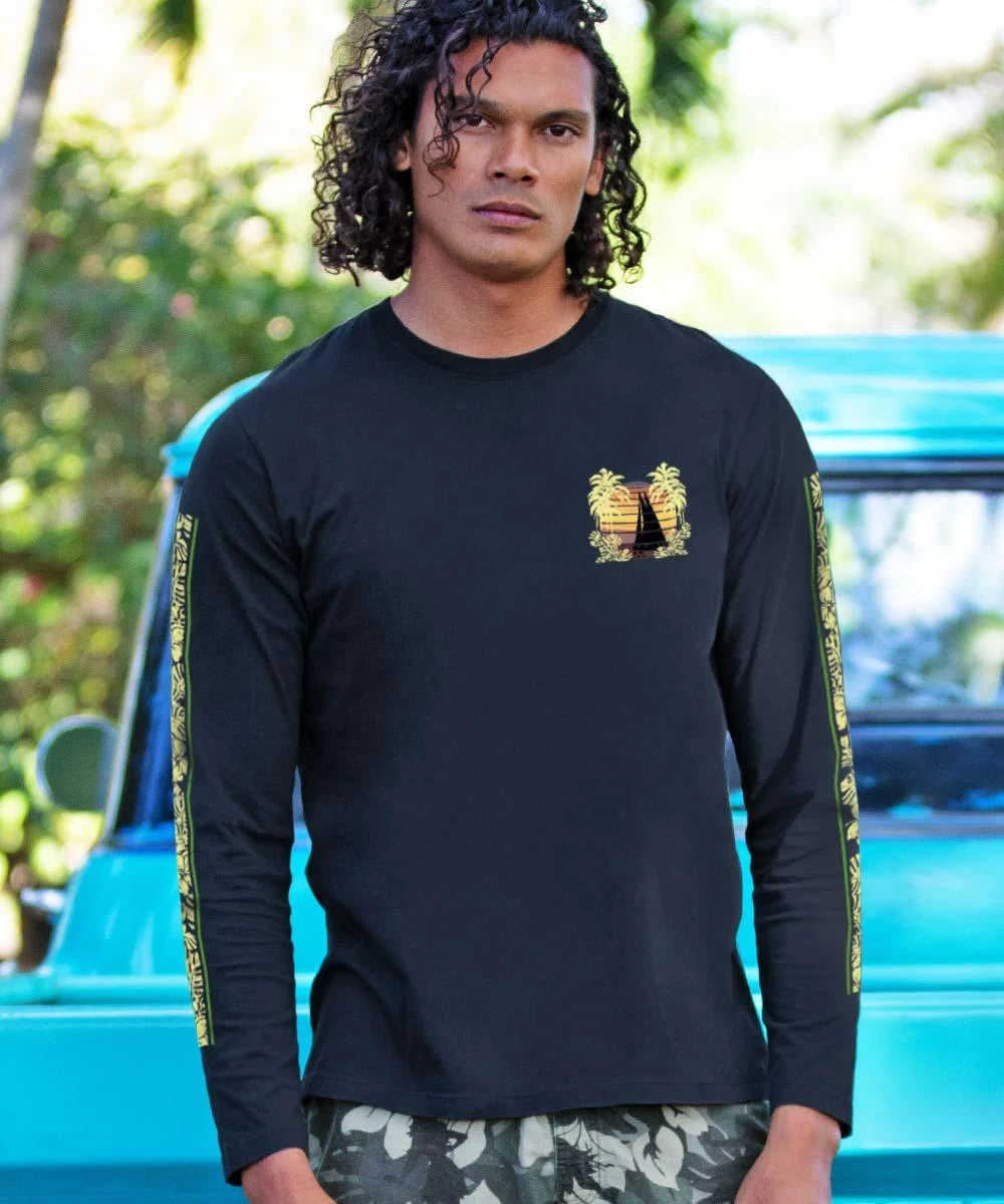 Retro Sail On - Jet Black Long Sleeve Pima T-Shirt 4 Retro Sail On - Jet Black Long Sleeve Pima T-Shirt - Image 2
