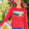 Kaena Point Plumeria - Candy Apple Red Dyed Long Sleeve Crewneck T-Shirt -Freedom Style Shop bcd52840 d608 41ec a780 b1f1aedef930