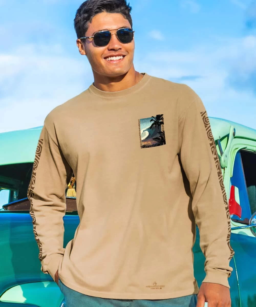 Tropical Big Wave - Kona Coffee Dyed Long Sleeve Crewneck T-Shirt 4 Tropical Big Wave - Kona Coffee Dyed Long Sleeve Crewneck T-Shirt - Image 2