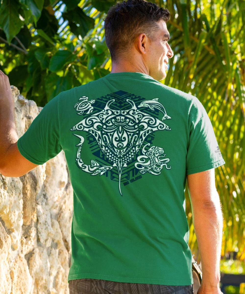 Tribal Sea Life - Wintergreen Dyed Short Sleeve Crewneck T-Shirt 3 Tribal Sea Life - Wintergreen Dyed Short Sleeve Crewneck T-Shirt
