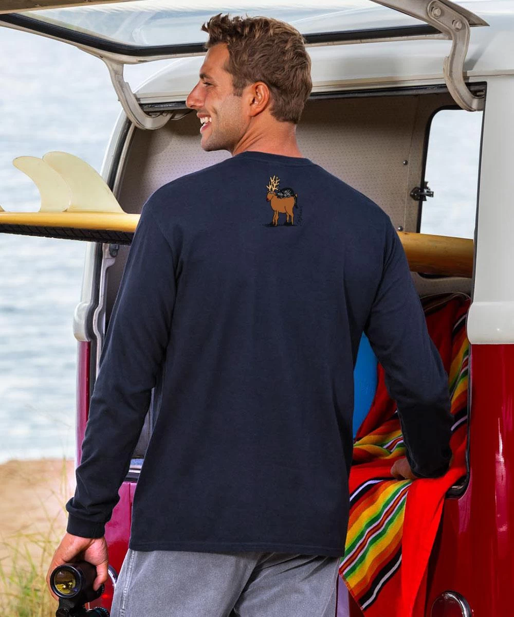 B. Kliban Warning Of Christmas Cat - Navy Long Sleeve Crewneck T-Shirt 4 B. Kliban Warning Of Christmas Cat - Navy Long Sleeve Crewneck T-Shirt - Image 2