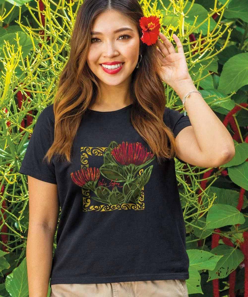 Ohia Lehua - Black Short Sleeve Scoop Neck T-Shirt 3 Ohia Lehua - Black Short Sleeve Scoop Neck T-Shirt