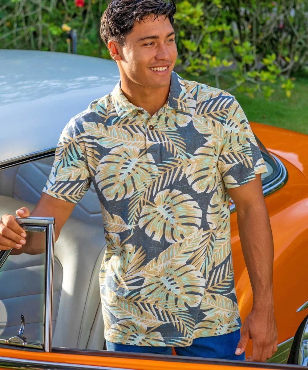 Kia’i - Blue/Tan Short Sleeve Hawaiian Polo Shirt 3 Kia’i - Blue/Tan Short Sleeve Hawaiian Polo Shirt