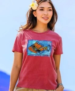 Printed Humu - Paradise Red Dyed Short Sleeve Crewneck T-Shirt