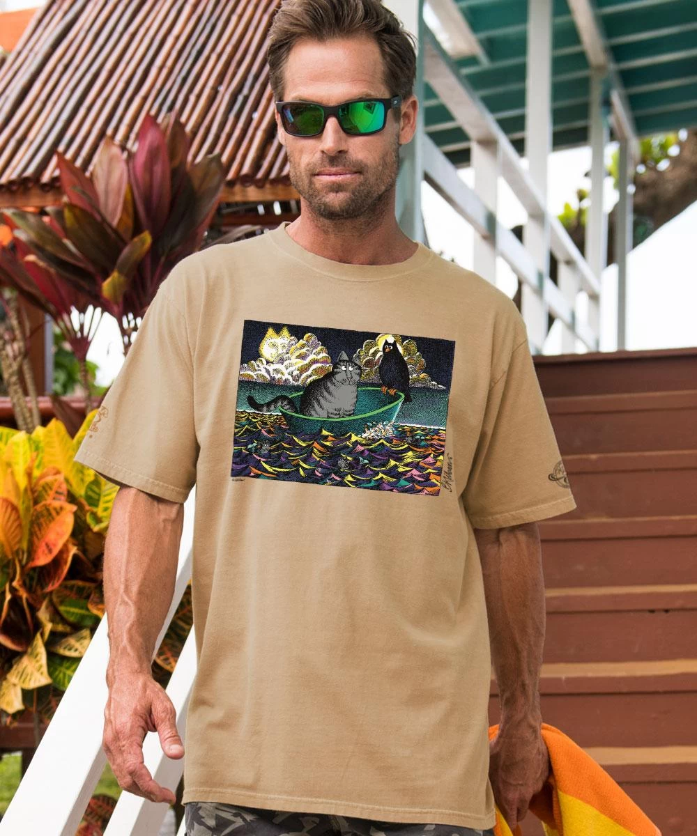 B. Kliban Cat At Sea - Kona Coffee Dyed Short Sleeve Crewneck T-Shirt 3 B. Kliban Cat At Sea - Kona Coffee Dyed Short Sleeve Crewneck T-Shirt
