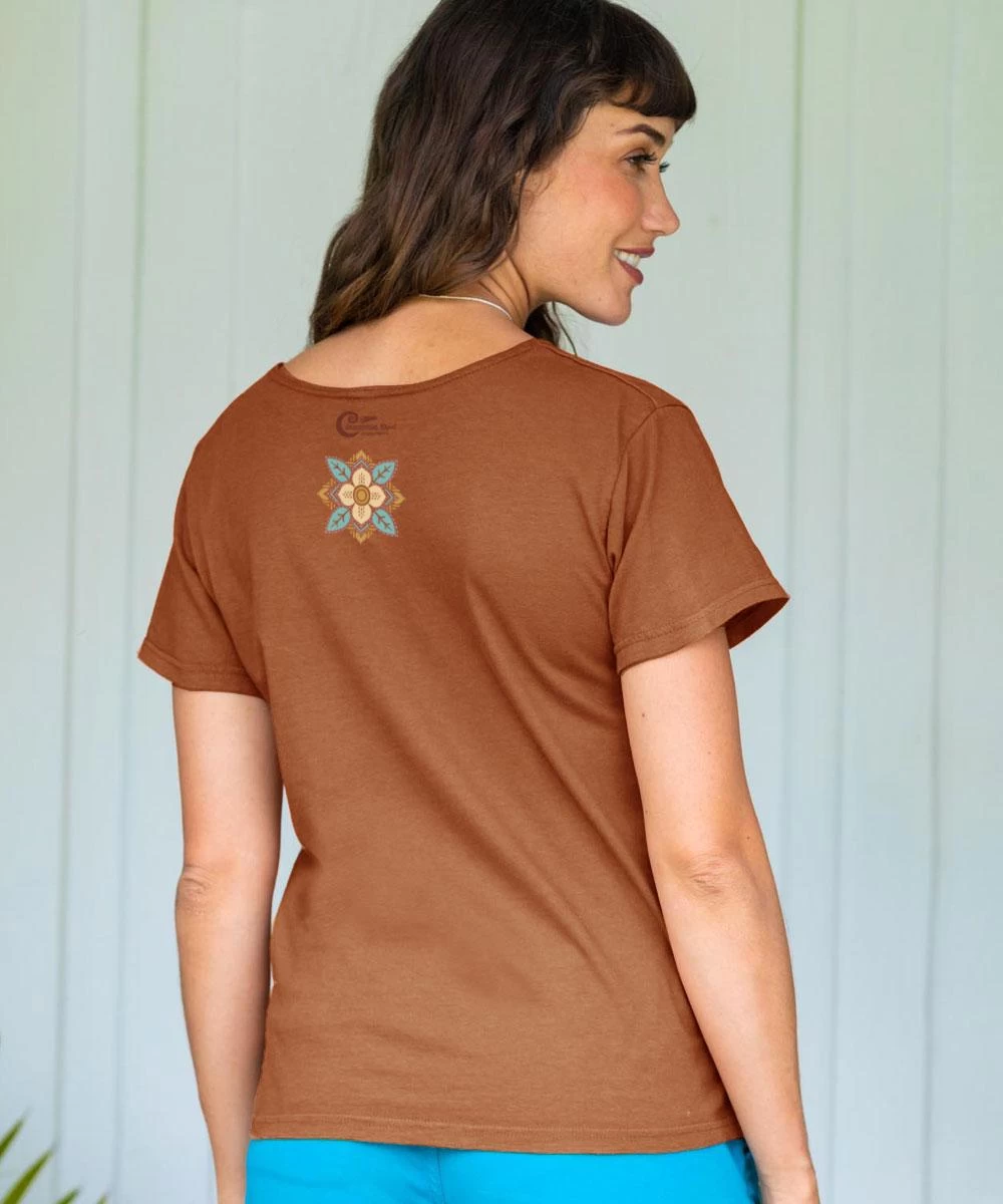 Blossom Quilt - Cinnamon Dyed Short Sleeve Scoop Neck T-Shirt 4 Blossom Quilt - Cinnamon Dyed Short Sleeve Scoop Neck T-Shirt - Image 2