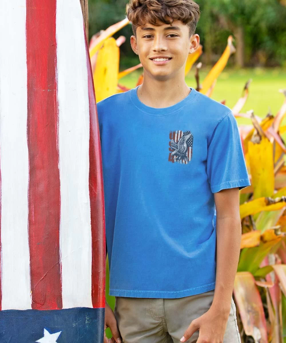 Eagle Flag - Blue Hawaii Dyed Short Sleeve Crewneck T-Shirt 4 Eagle Flag - Blue Hawaii Dyed Short Sleeve Crewneck T-Shirt - Image 2
