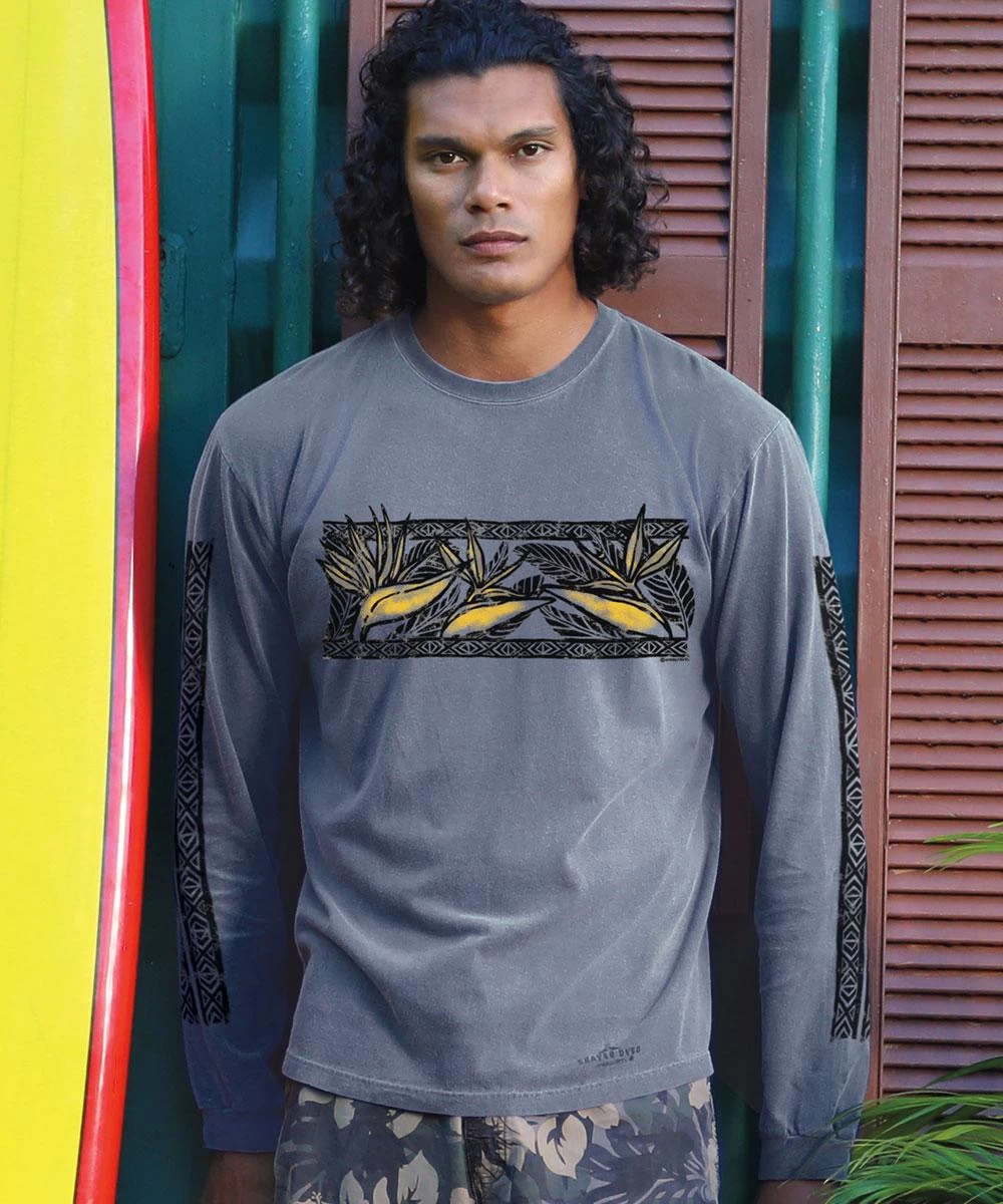 Bird Of Paradise Band - Crater Dyed® Long Sleeve Crewneck T-Shirt 3 Bird Of Paradise Band - Crater Dyed® Long Sleeve Crewneck T-Shirt