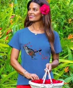 B. Kliban Scatter Heart Cat - Blueberry Dyed Short Sleeve Scoop Neck T-Shirt