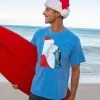 B. Kliban Santa Nose Cat - Blue Hawaii Dyed Short Sleeve Crewneck T-Shirt