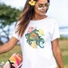 Flower Honu - White Short Sleeve Scoop Neck T-Shirt 2 Flower Honu - White Short Sleeve Scoop Neck T-Shirt -Freedom Style Shop e25c81e3 6c30 4043 9572 d4720c7bc871