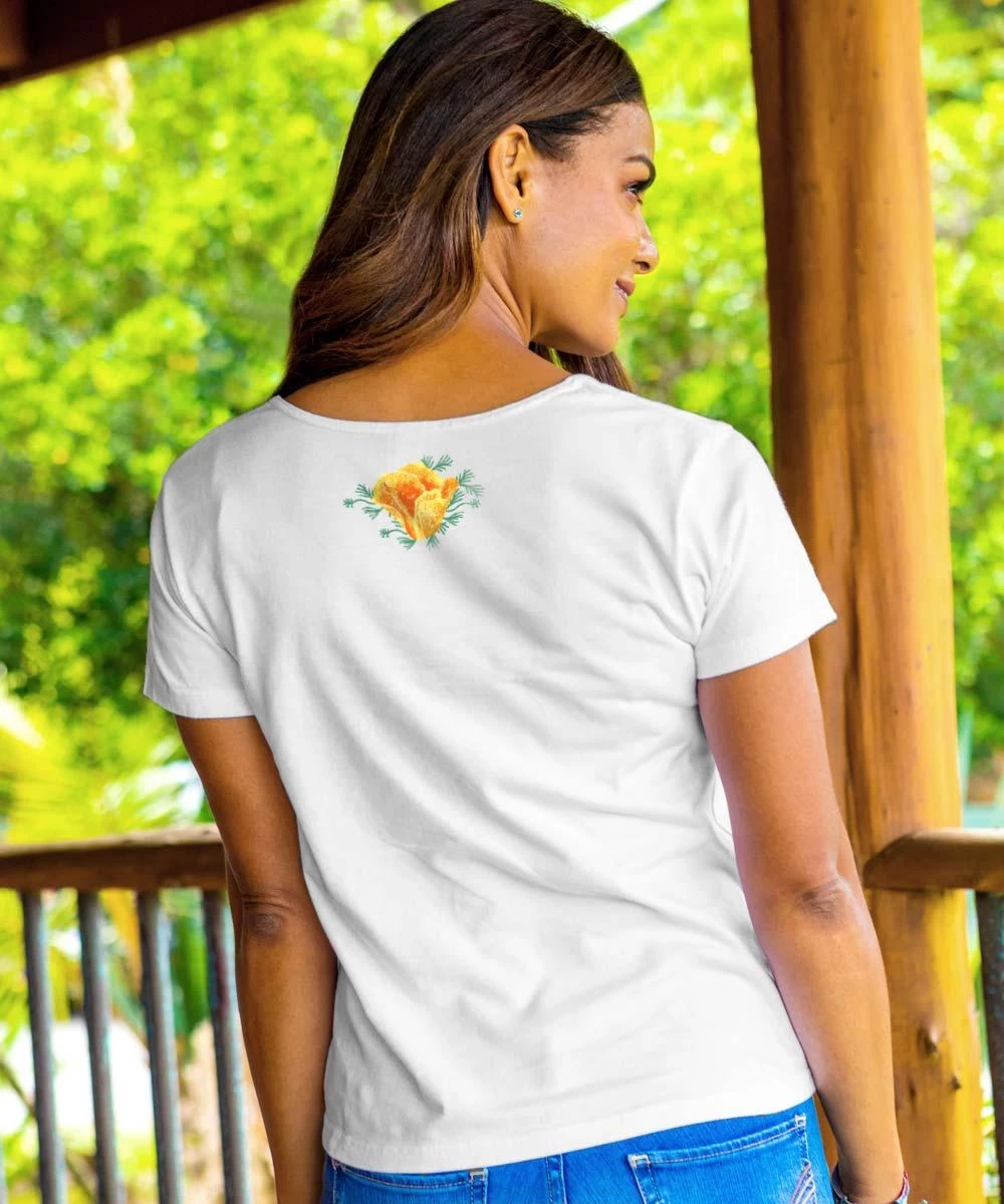 Cali Poppy - White Short Sleeve Scoop Neck T-Shirt 4 Cali Poppy - White Short Sleeve Scoop Neck T-Shirt - Image 2