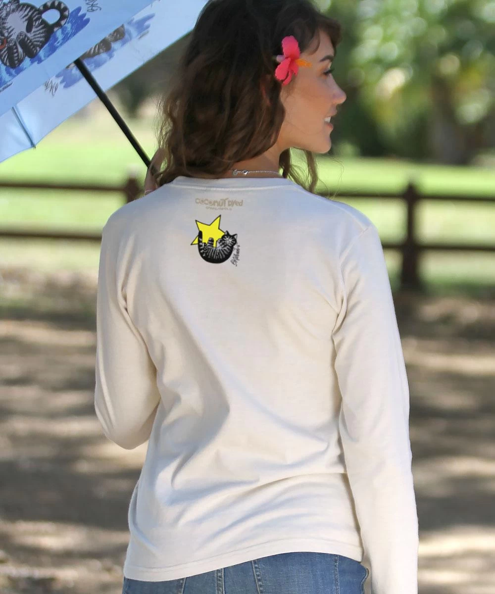 B. Kliban Cats In Clouds - Coconut Dyed Long Sleeve Crewneck T-Shirt 4 B. Kliban Cats In Clouds - Coconut Dyed Long Sleeve Crewneck T-Shirt - Image 2