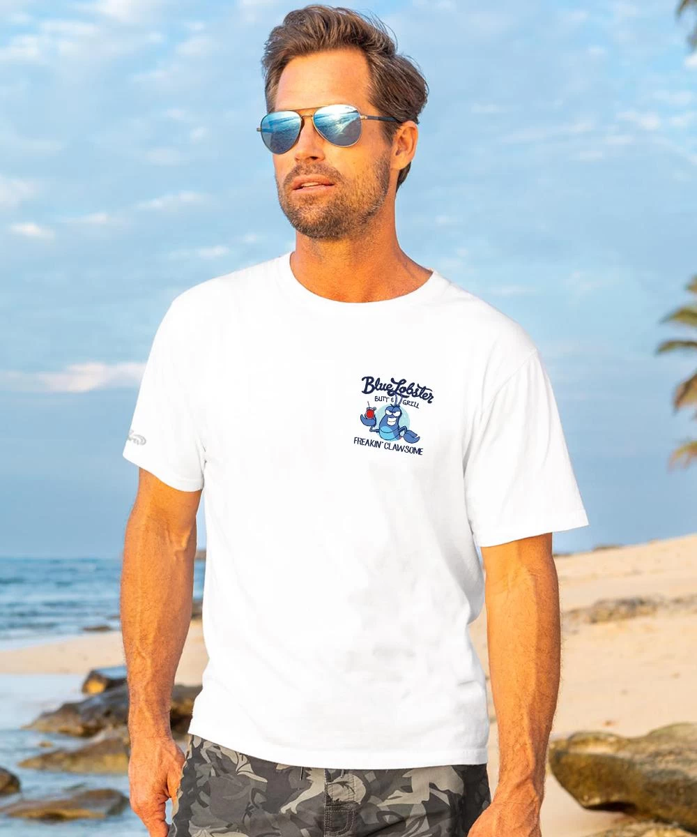 Blue Lobster - White Short Sleeve Crewneck T-Shirt 4 Blue Lobster - White Short Sleeve Crewneck T-Shirt - Image 2