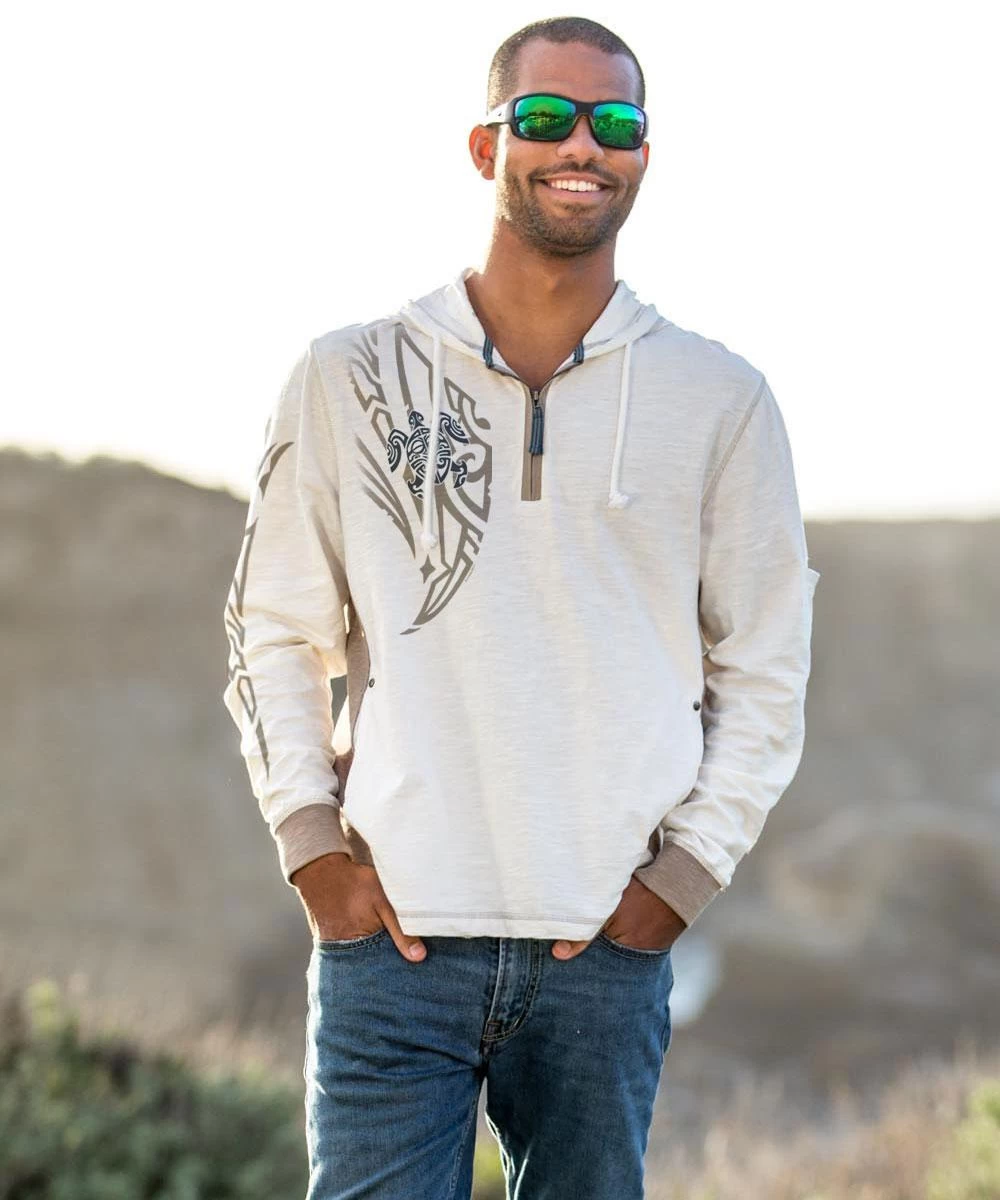 Honu Mana - Natural/Gray Long Sleeve Longboard Hooded Tee 3 Honu Mana - Natural/Gray Long Sleeve Longboard Hooded Tee