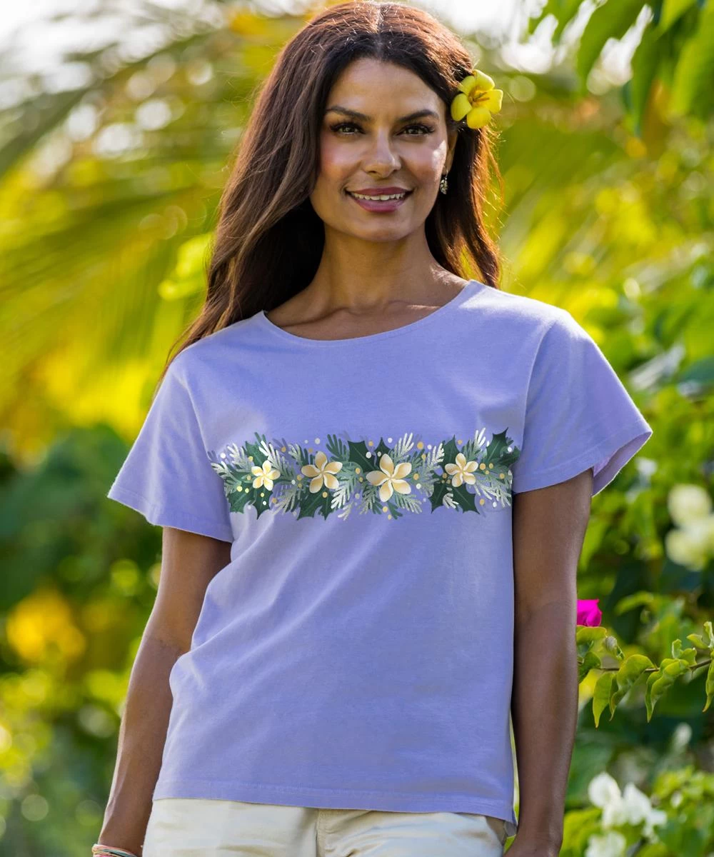 Plumeria Garland - Lavender Dyed Short Sleeve Scoop Neck T-Shirt 3 Plumeria Garland - Lavender Dyed Short Sleeve Scoop Neck T-Shirt